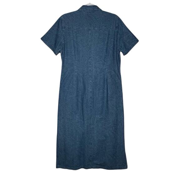 Coldwater Creek Denim Button Shirt Dress PM Palm Leaf Side Slits Retro Academia - Picture 3 of 11